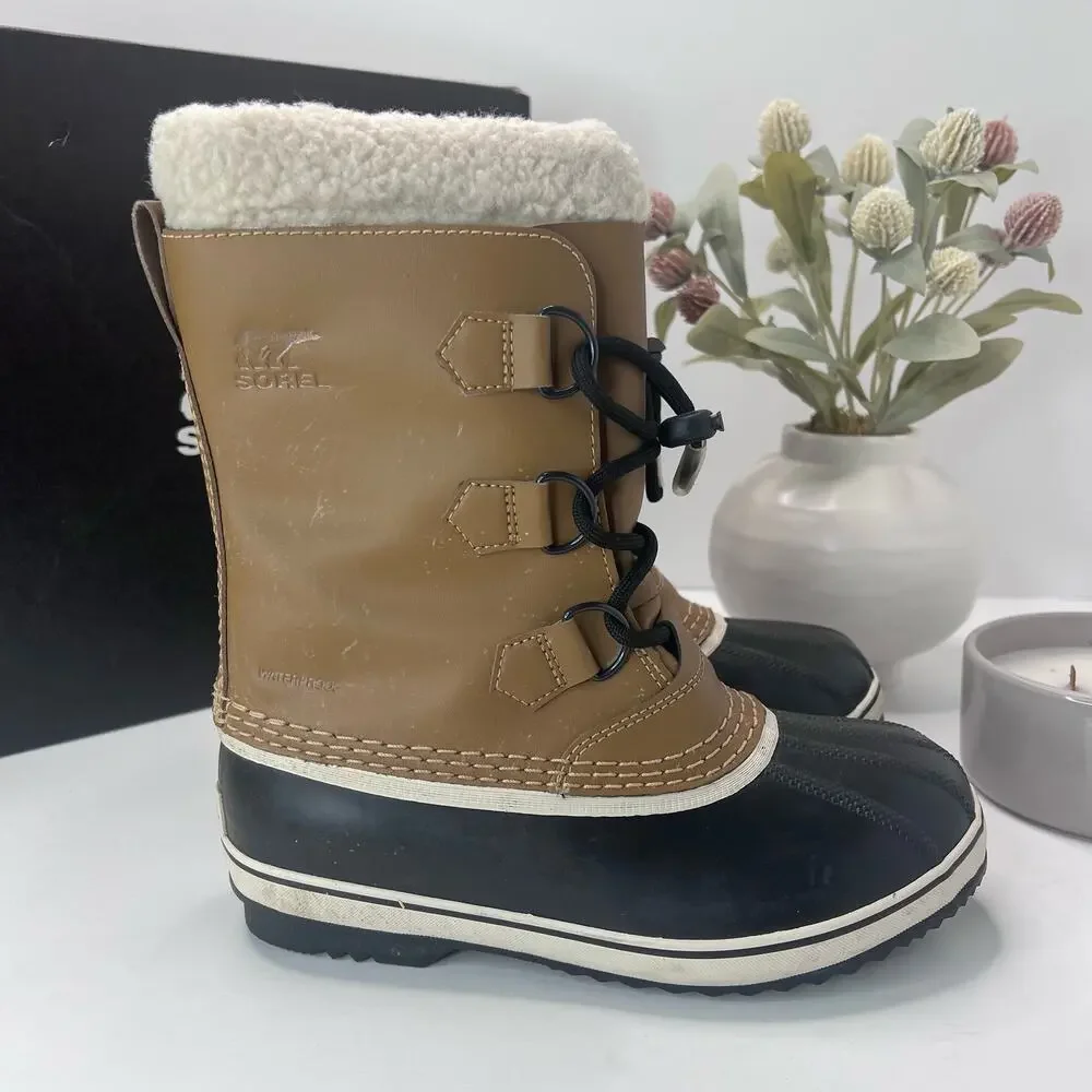 Sorel Yoot Pac TP Waterproof Boot Nylon Sherpa Black NY1963-013 Youth 5 Tried On